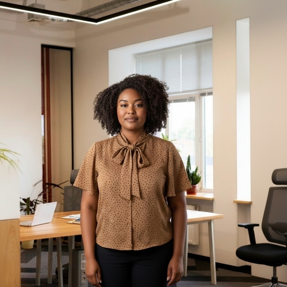 Reitmans Tan Polka Dot Women's Animal Print Top Flowy And Feminine - Picture 2 of 8